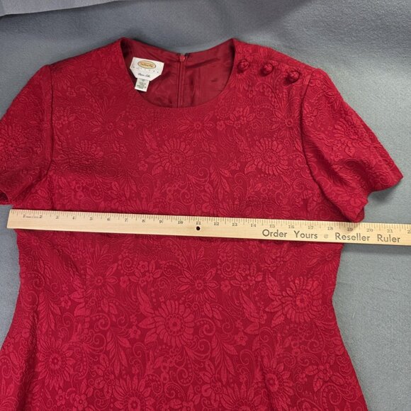 Talbots Dress Womens 12 P Red Silk Jacquard Floral A Line Midi Party Event Glam - Picture 11 of 15